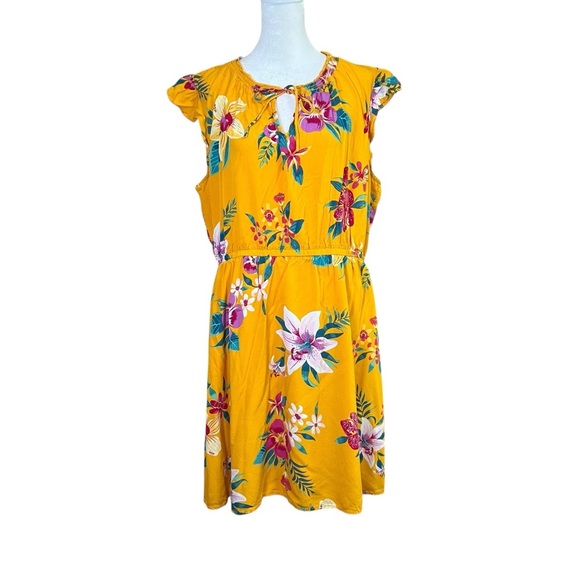Old Navy Yellow Floral Midi Dress Sz XL Short Flutter Sleeve Casual Boho Flowy - Picture 8 of 11